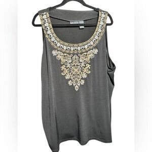 EUC Maggie Barnes Plus Size Black Tank Top Embroidery Accent Front - Size 3XL